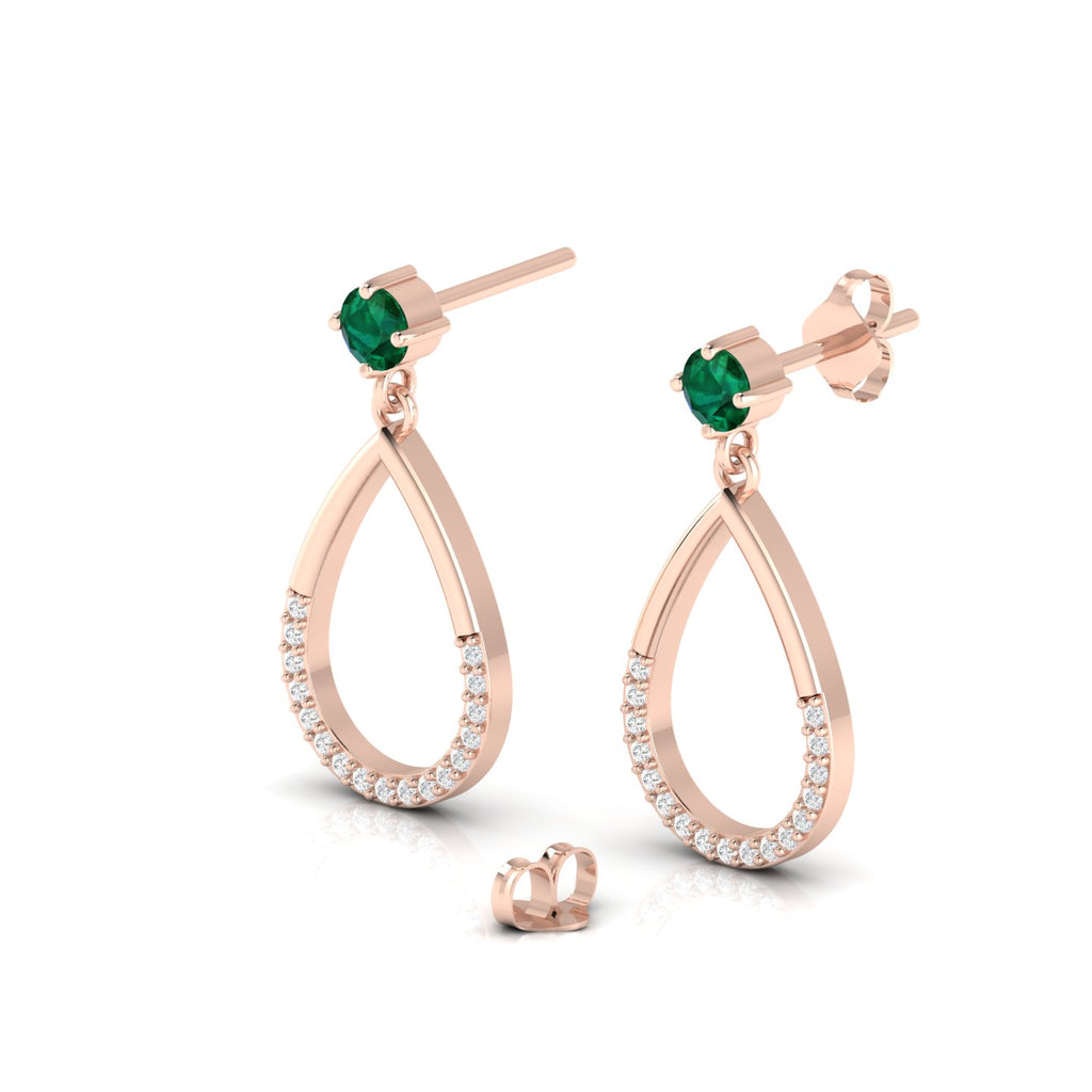 Rose Gold Plated Open Teardrop Emerald Earrings