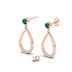 Rose Gold Plated Open Teardrop Emerald Earrings