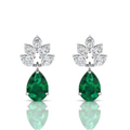 Sterling Silver Emerald & Diamond Tear Drop Earrings