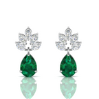 Sterling Silver Emerald & Diamond Tear Drop Earrings