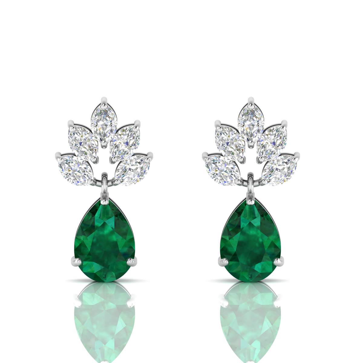 Sterling Silver Emerald & Diamond Tear Drop Earrings