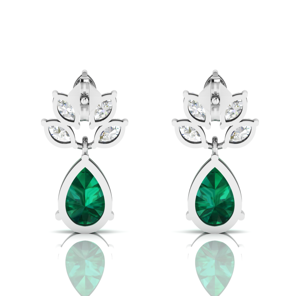 Sterling Silver Emerald & Diamond Tear Drop Earrings