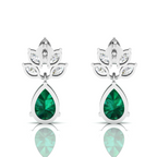 Sterling Silver Emerald & Diamond Tear Drop Earrings