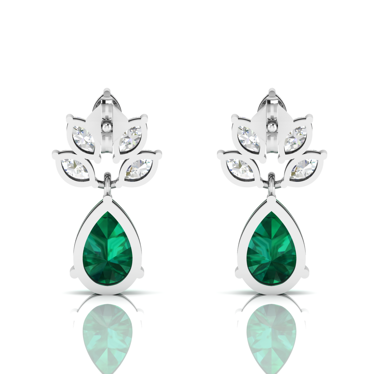 Sterling Silver Emerald & Diamond Tear Drop Earrings