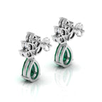 Sterling Silver Emerald & Diamond Tear Drop Earrings