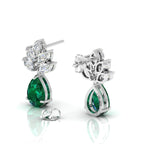 Sterling Silver Emerald & Diamond Tear Drop Earrings