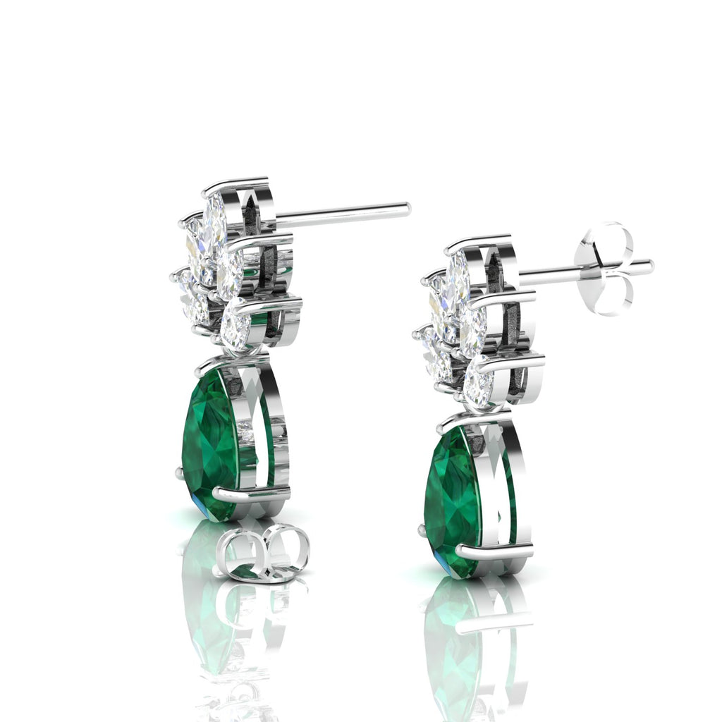 Sterling Silver Emerald & Diamond Tear Drop Earrings