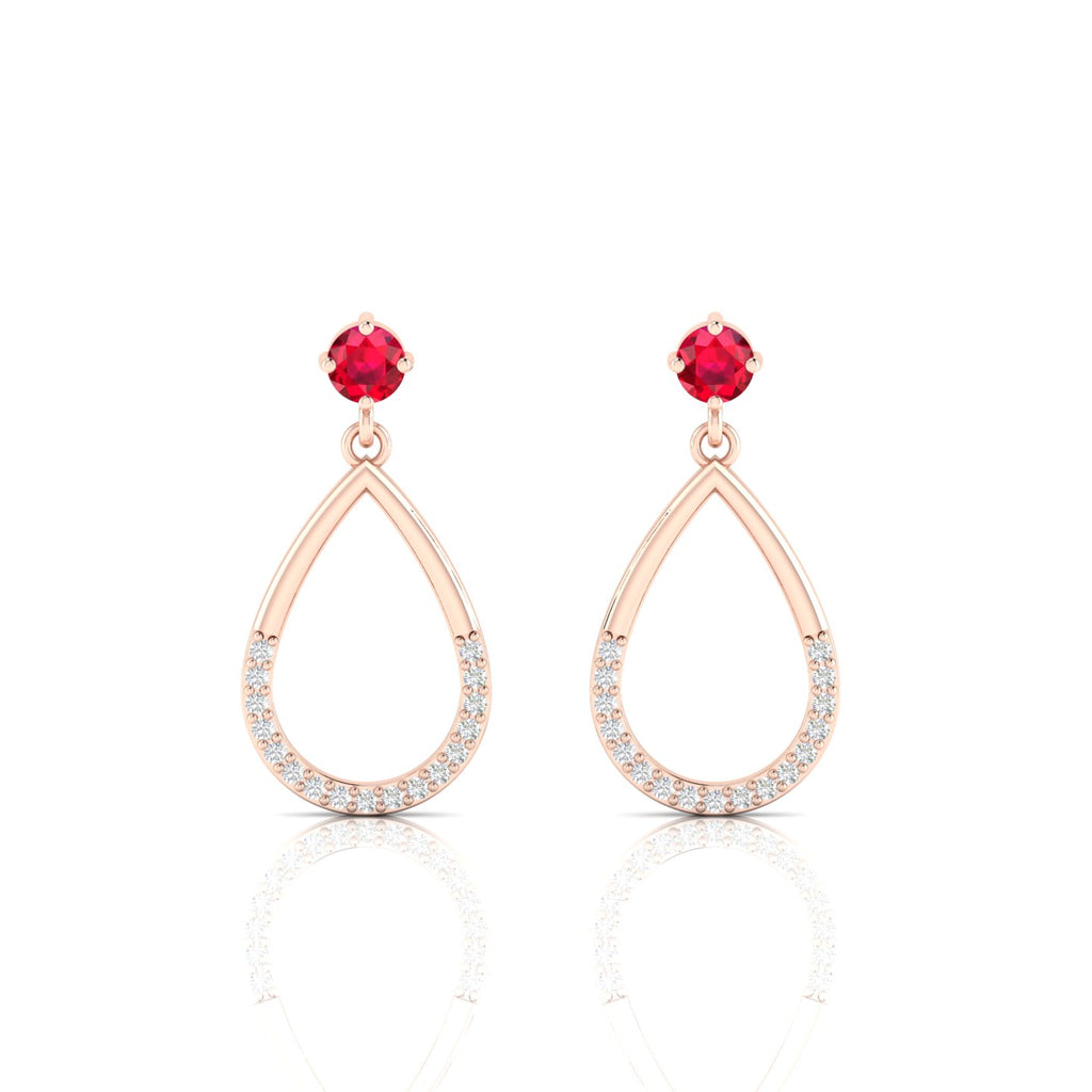 Rose Gold Plated Open Teardrop Ruby Earrings