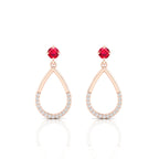 Rose Gold Plated Open Teardrop Ruby Earrings