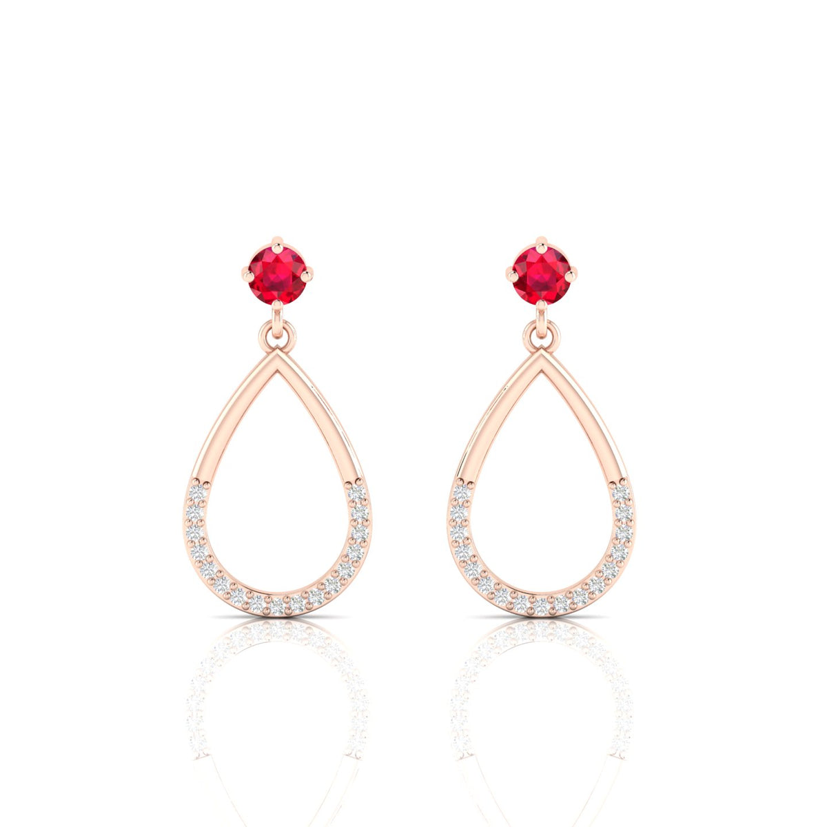 Rose Gold Plated Open Teardrop Ruby Earrings