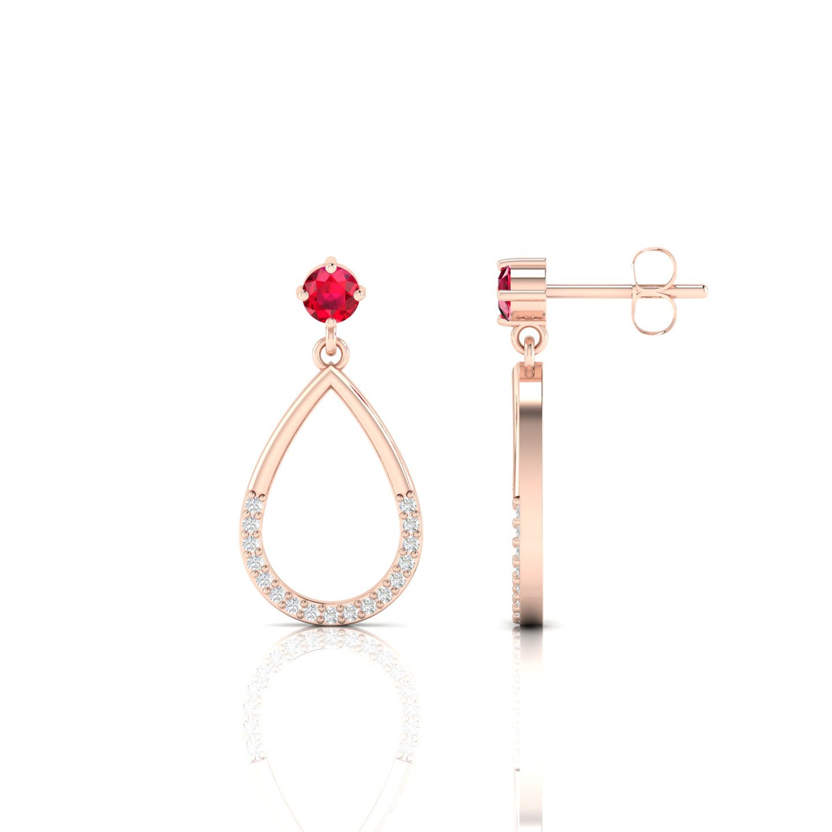 Rose Gold Plated Open Teardrop Ruby Earrings