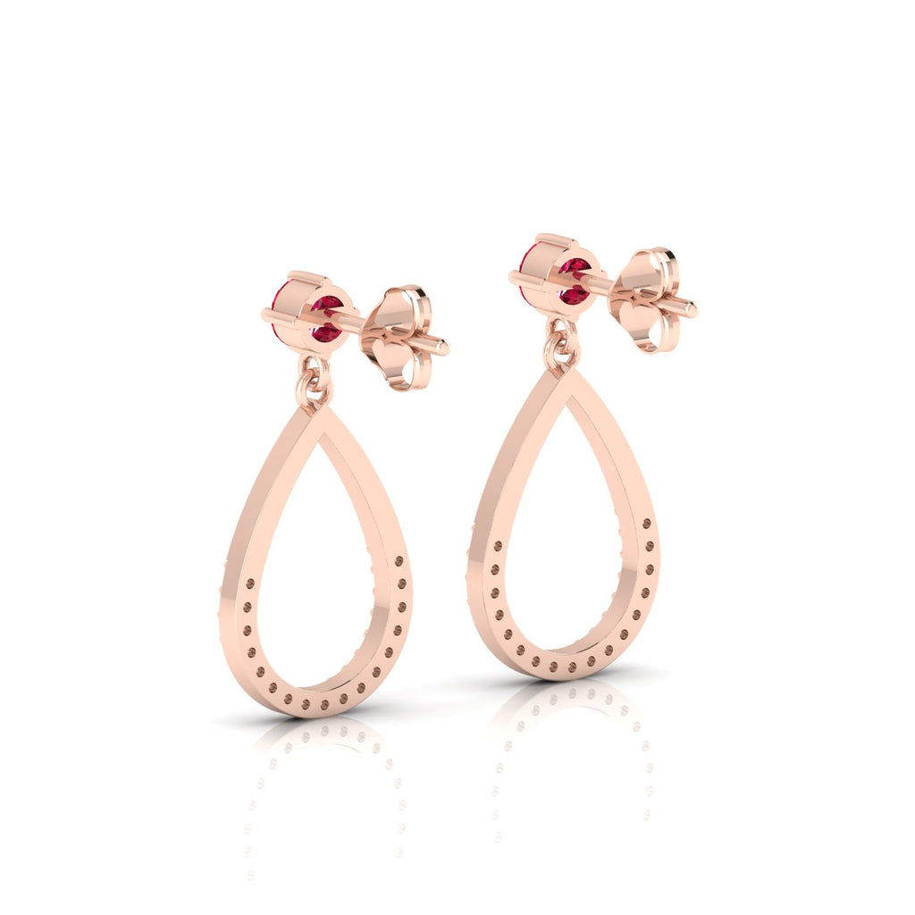 Rose Gold Plated Open Teardrop Ruby Earrings