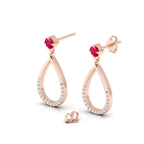 Rose Gold Plated Open Teardrop Ruby Earrings