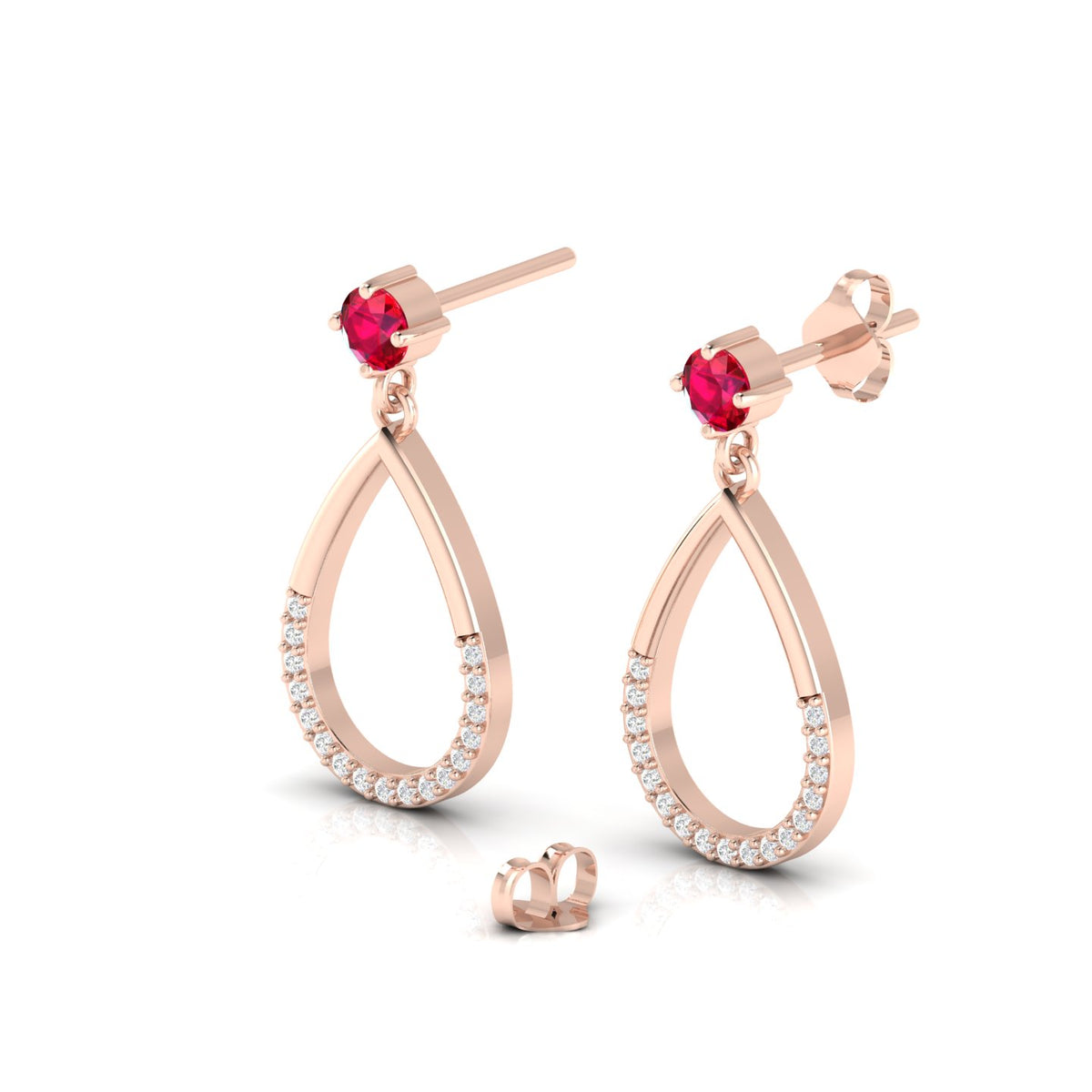 Rose Gold Plated Open Teardrop Ruby Earrings