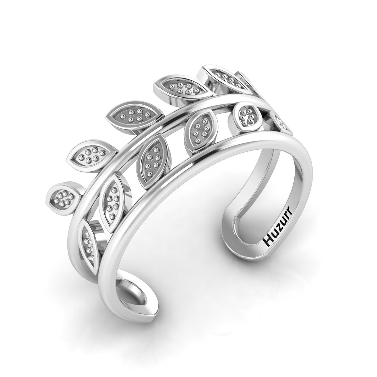 Stylish Leaf Two Tone Sterling Silver Open Ring