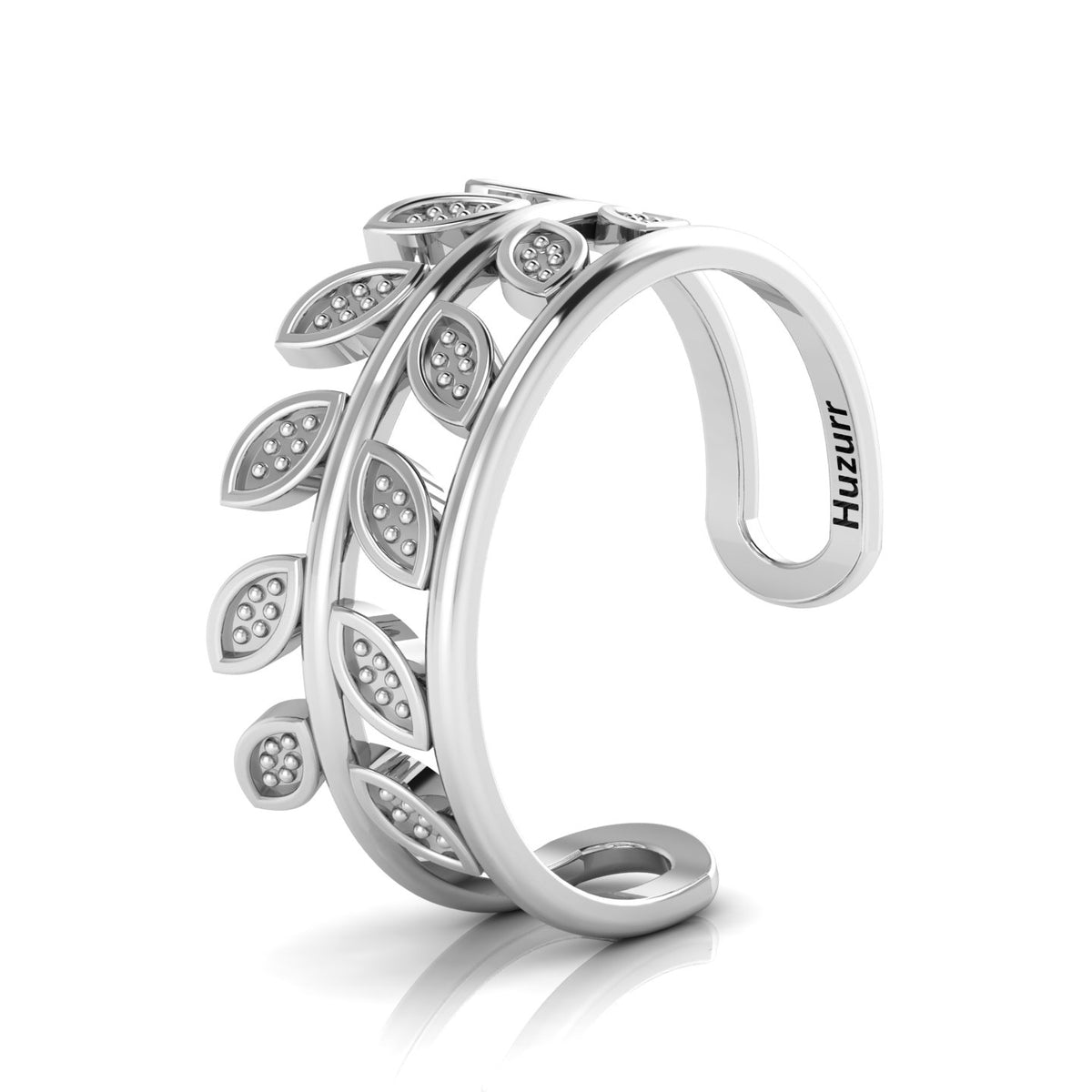 Stylish Leaf Two Tone Sterling Silver Open Ring