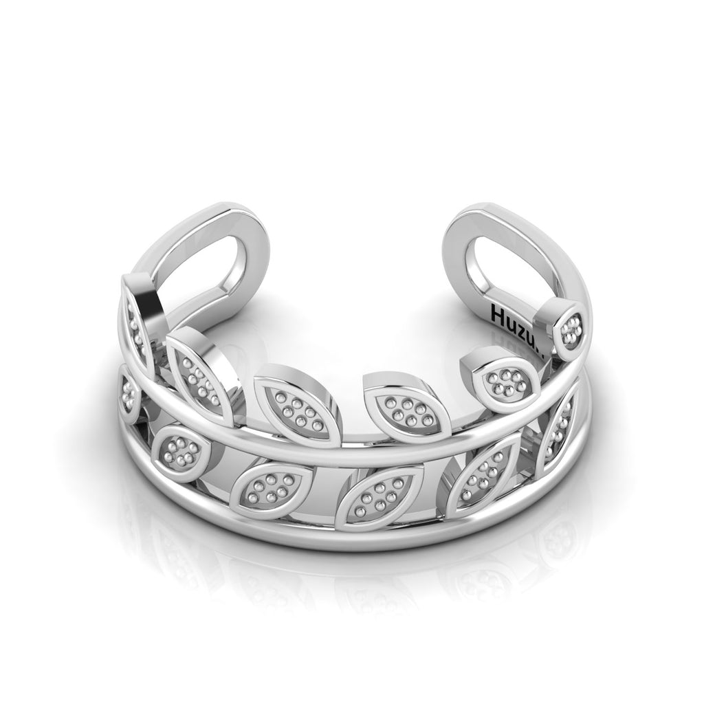 Stylish Leaf Two Tone Sterling Silver Open Ring