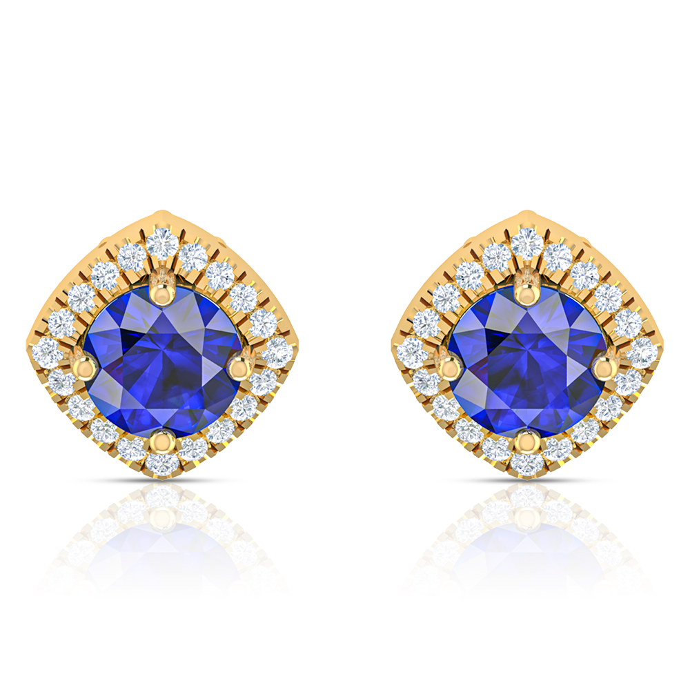 Vintage Style Round Blue Sapphire Gold Plated Stud Earrings