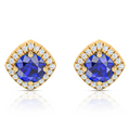 Vintage Style Round Blue Sapphire Gold Plated Stud Earrings