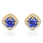 Vintage Style Round Blue Sapphire Gold Plated Stud Earrings
