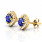 Vintage Style Round Blue Sapphire Gold Plated Stud Earrings