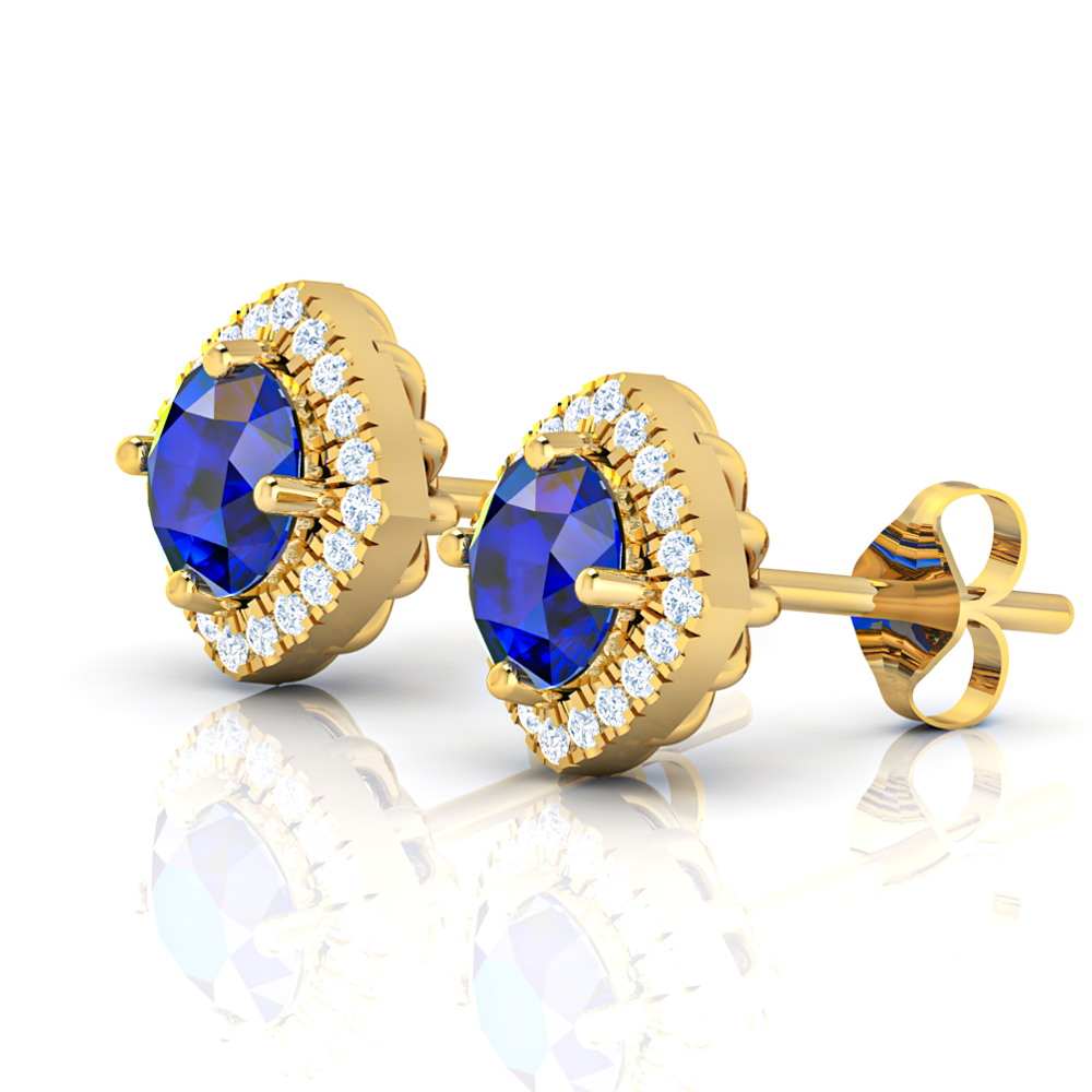 Vintage Style Round Blue Sapphire Gold Plated Stud Earrings