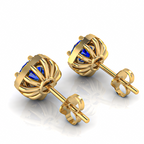 Vintage Style Round Blue Sapphire Gold Plated Stud Earrings