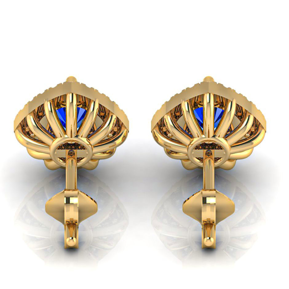 Vintage Style Round Blue Sapphire Gold Plated Stud Earrings