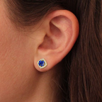 Vintage Style Round Blue Sapphire Gold Plated Stud Earrings