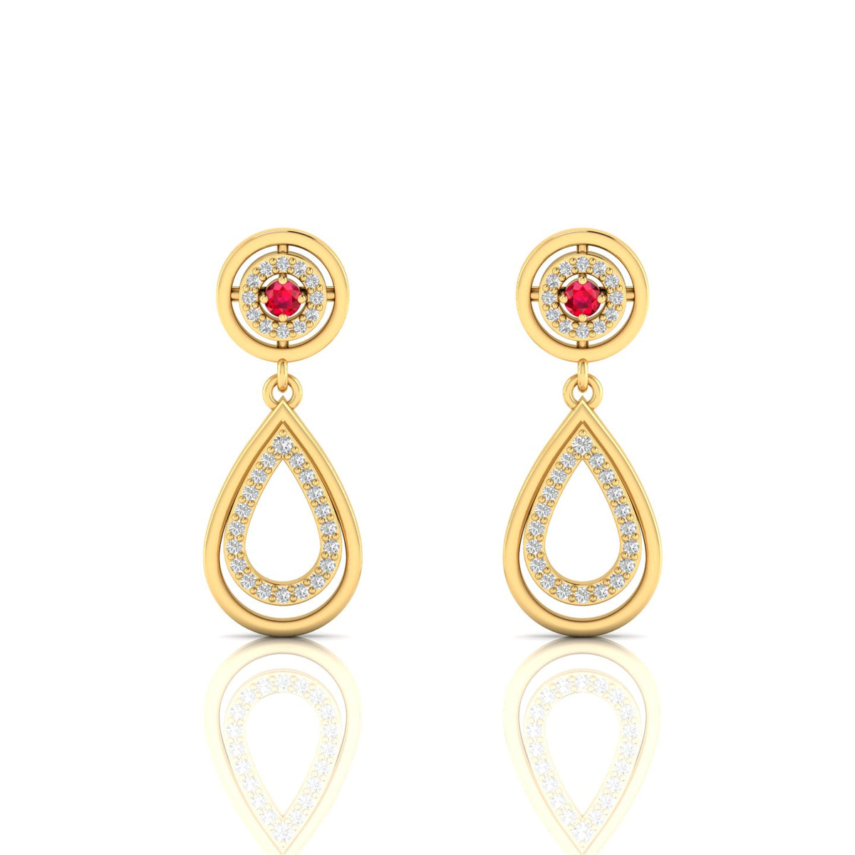 Gold Plated Ruby Dangle Teardrop Earrings