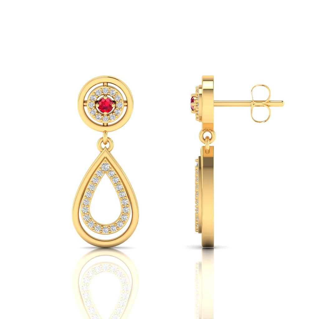 Gold Plated Ruby Dangle Teardrop Earrings