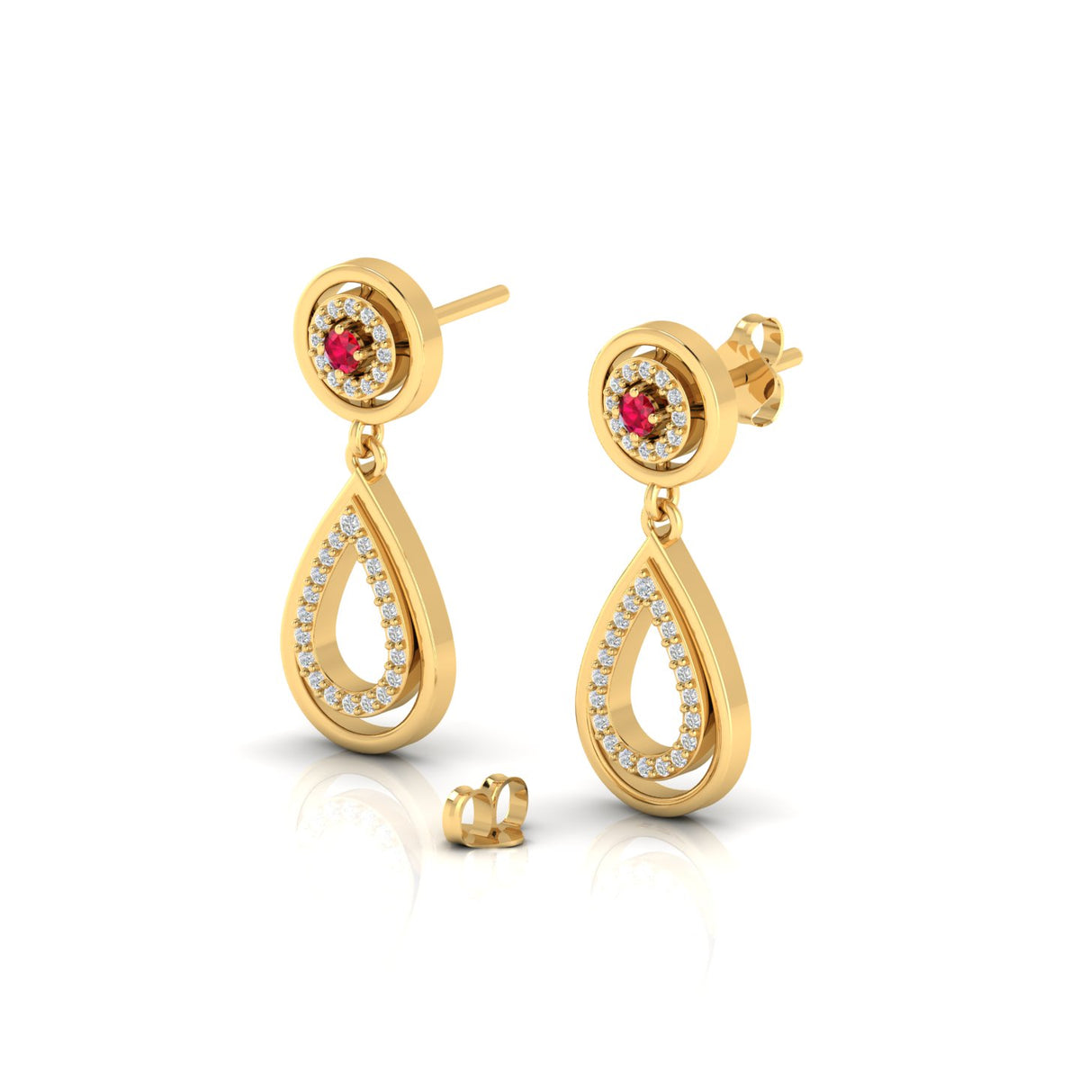 Gold Plated Ruby Dangle Teardrop Earrings