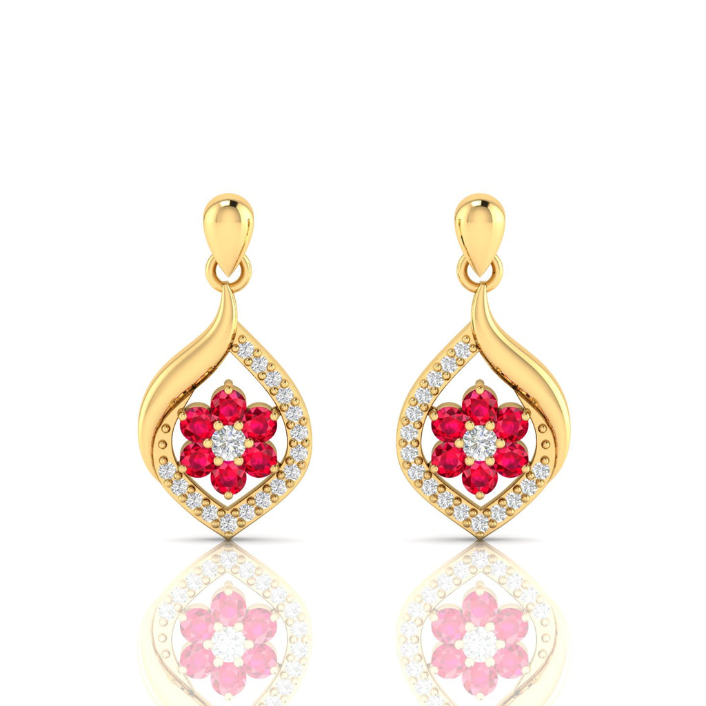 Gold Plated Ruby Classic Flower Drop Earrings