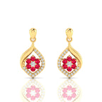 Gold Plated Ruby Classic Flower Drop Earrings