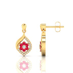 Gold Plated Ruby Classic Flower Drop Earrings