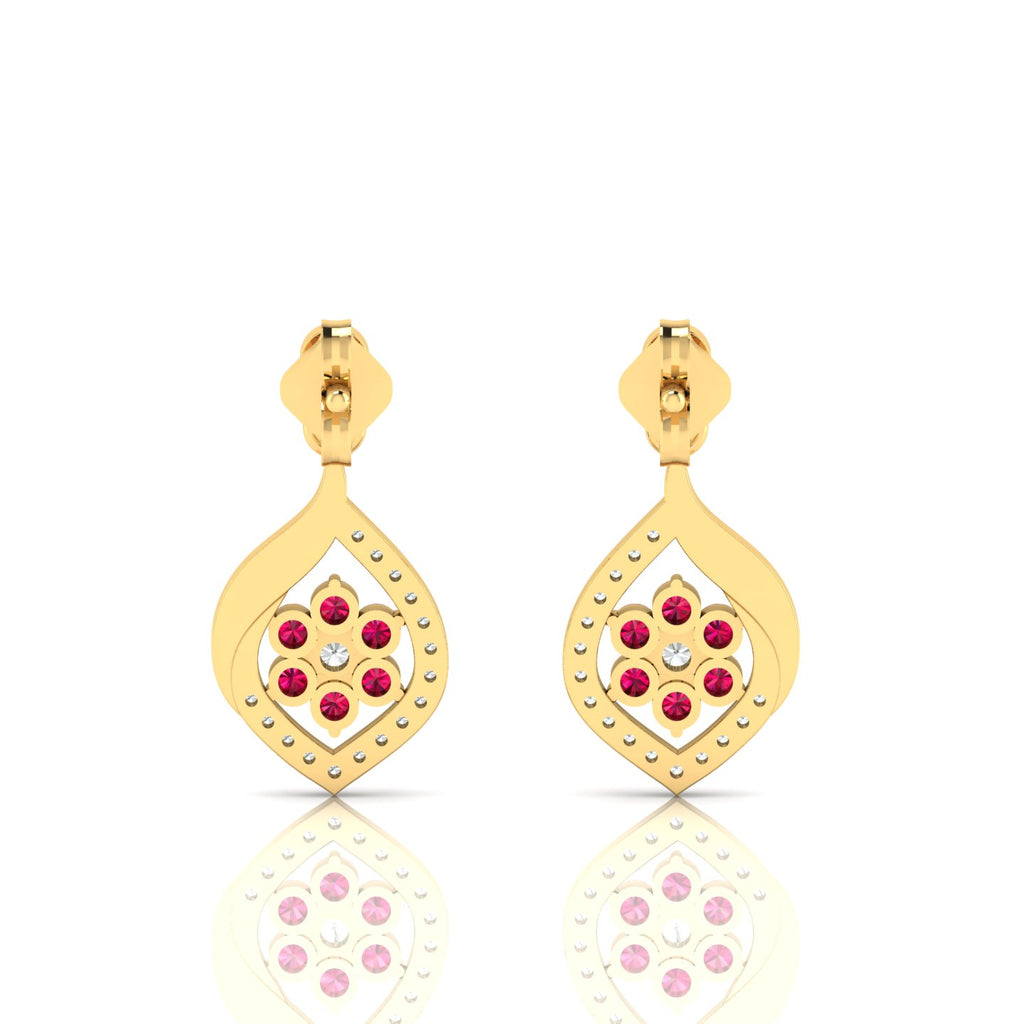 Gold Plated Ruby Classic Flower Drop Earrings