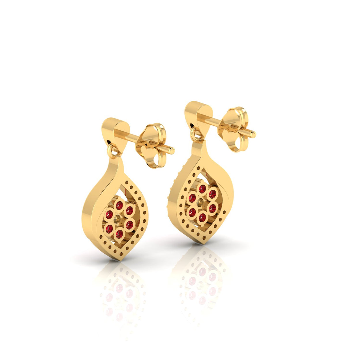 Gold Plated Ruby Classic Flower Drop Earrings
