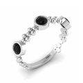Silver 3 Stone Round Black Diamond Solitaire Stackable Ring