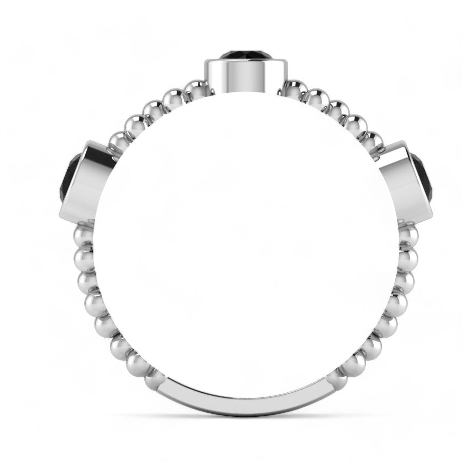 Silver 3 Stone Round Black Diamond Solitaire Stackable Ring
