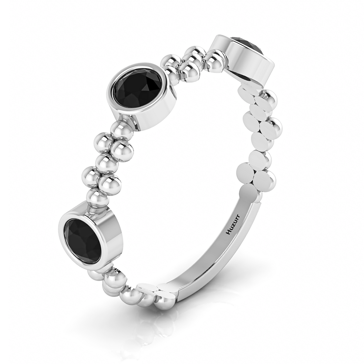 Silver 3 Stone Round Black Diamond Solitaire Stackable Ring