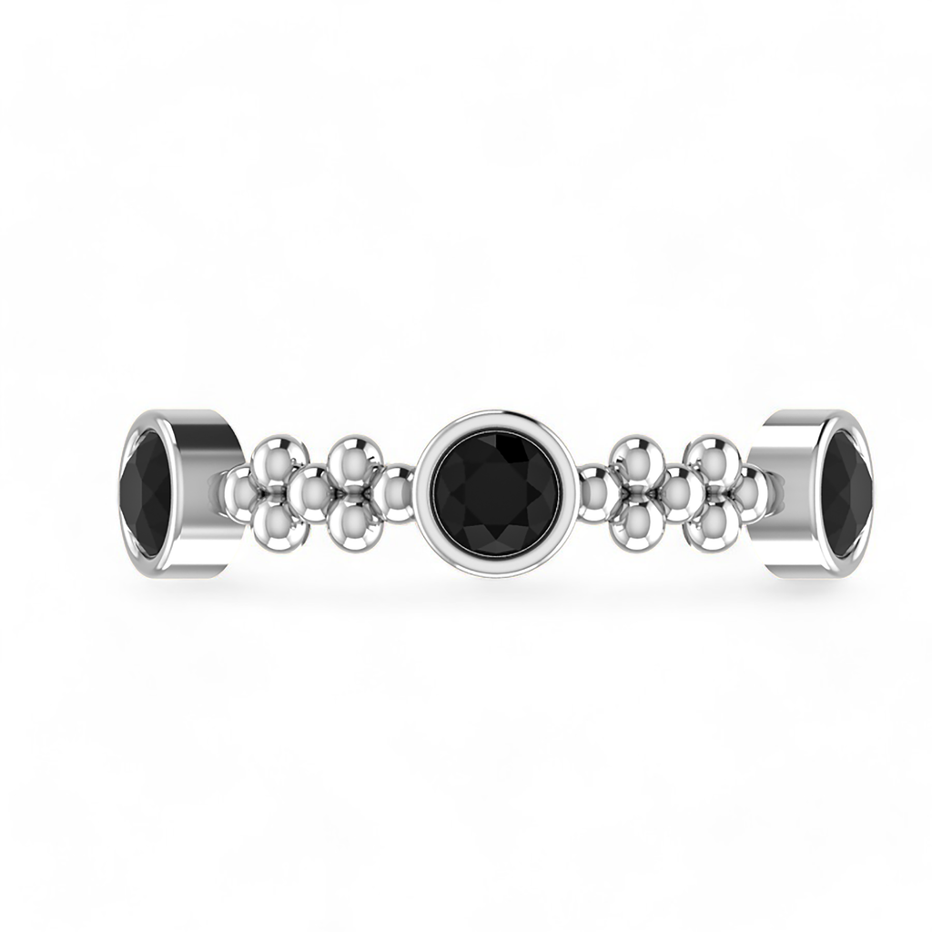 Silver 3 Stone Round Black Diamond Solitaire Stackable Ring