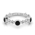 Silver 3 Stone Round Black Diamond Solitaire Stackable Ring
