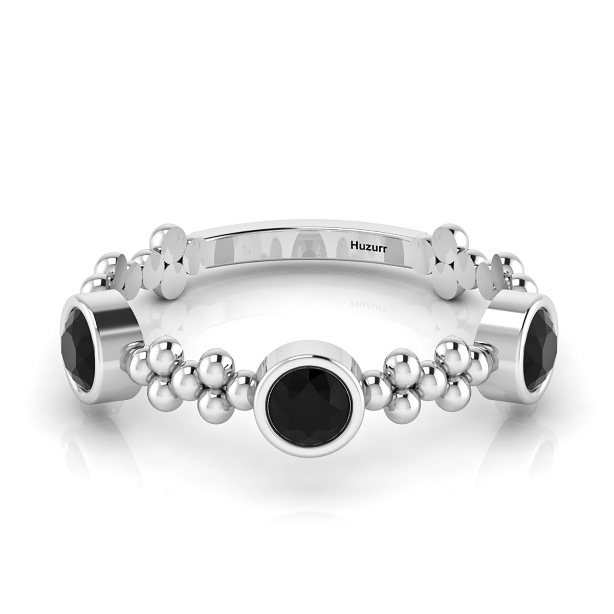 Silver 3 Stone Round Black Diamond Solitaire Stackable Ring