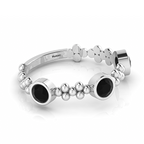 Silver 3 Stone Round Black Diamond Solitaire Stackable Ring