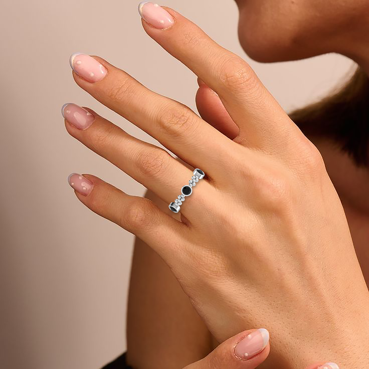 Silver 3 Stone Round Black Diamond Solitaire Stackable Ring
