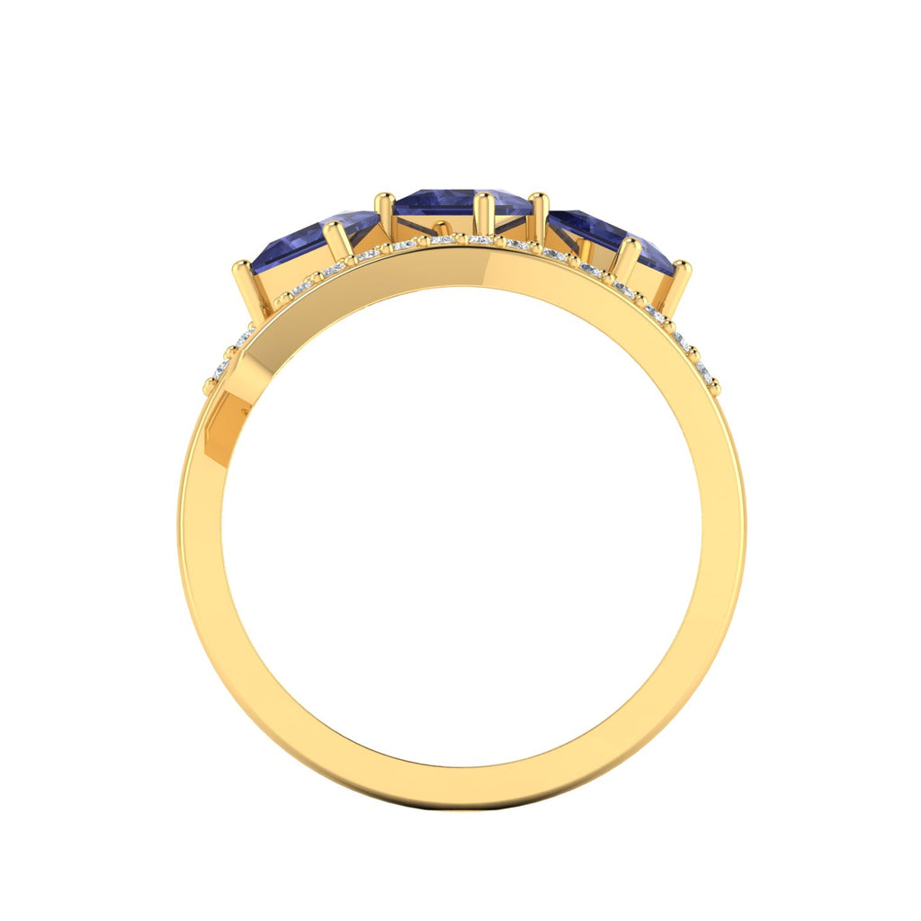 Princess-Cut Tanzanite Gold Plated Three Stone Ring