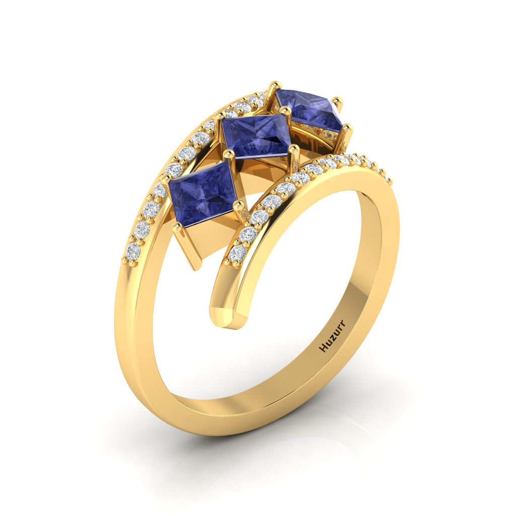 Princess-Cut Tanzanite Gold Plated Three Stone Ring