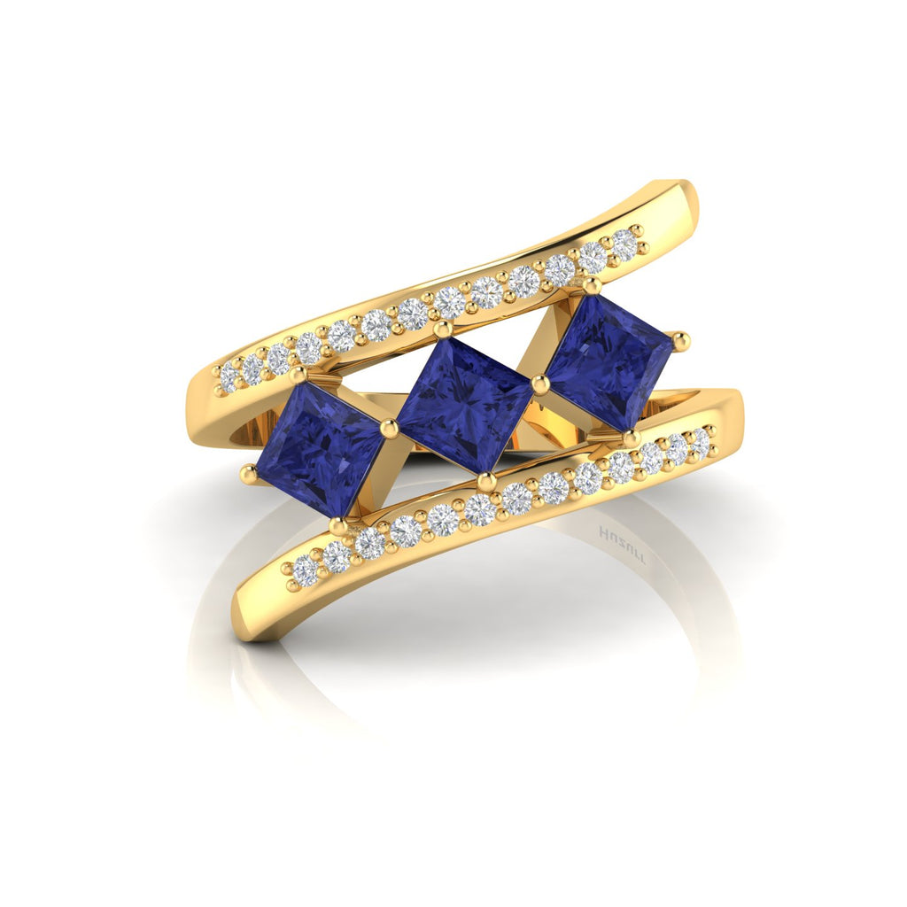 Princess-Cut Tanzanite Gold Plated Three Stone Ring