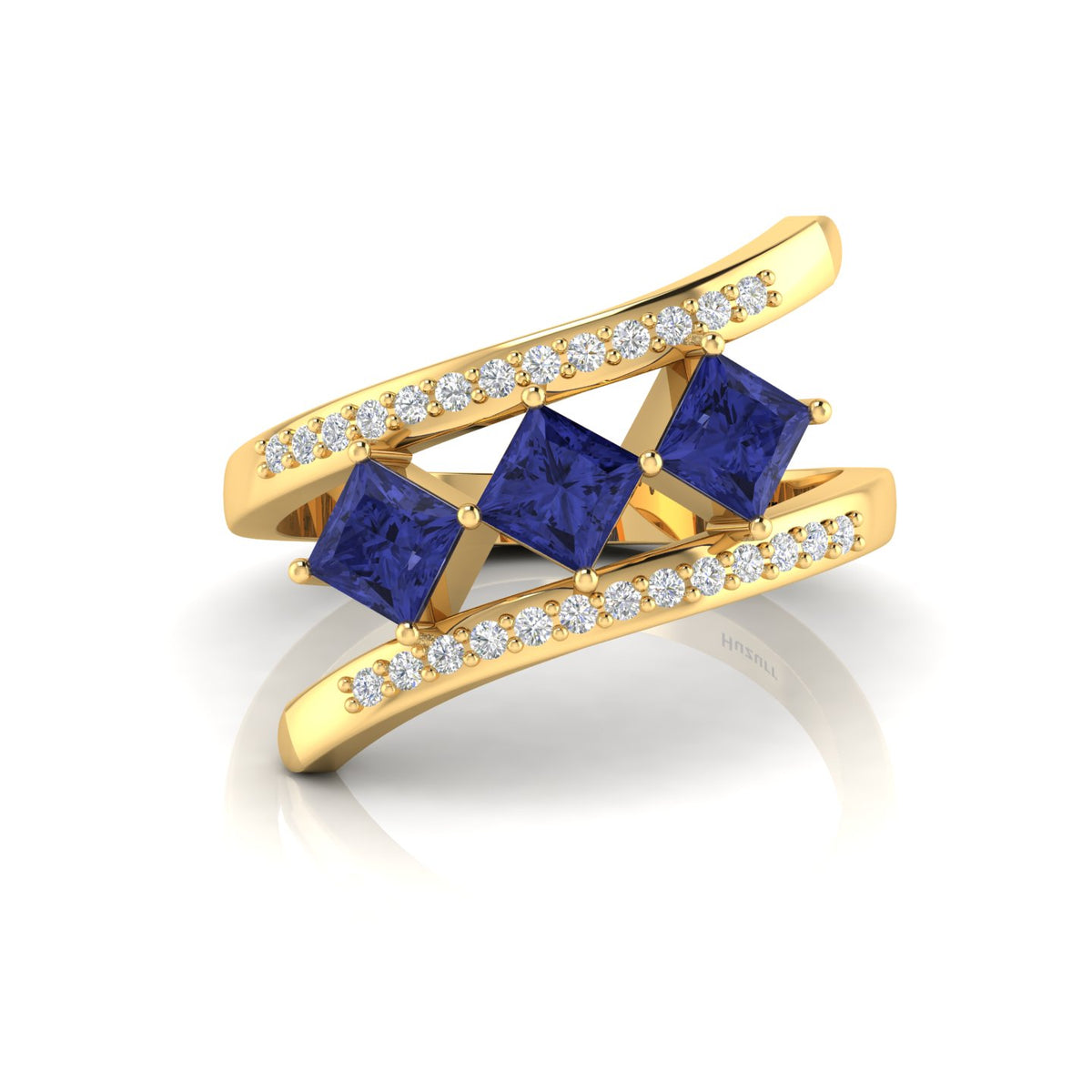 Princess-Cut Tanzanite Gold Plated Three Stone Ring