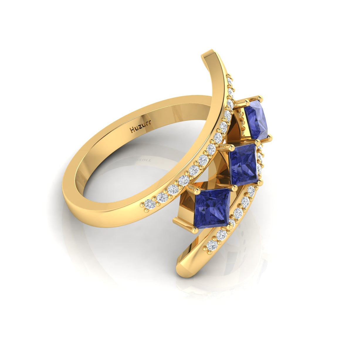 Princess-Cut Tanzanite Gold Plated Three Stone Ring